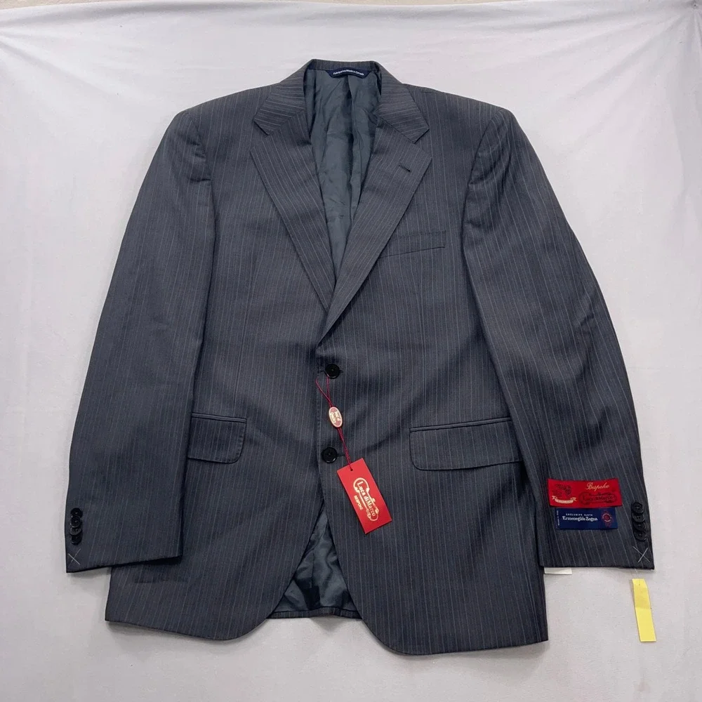 Ermenegildo Zegna Blazer Wool Silk Pinstripe Grey Mens 40R NWT $1600 Retail